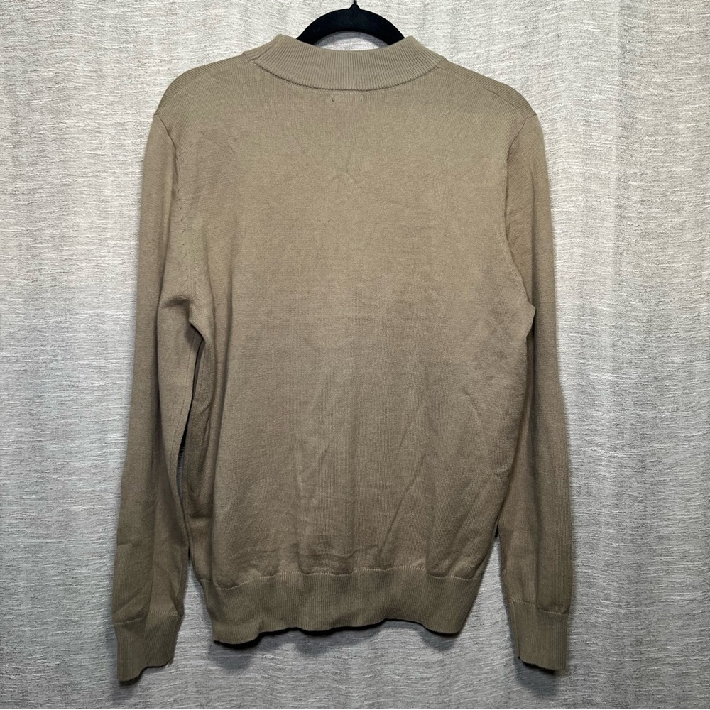 Jeff Beige Mock Neck Knit Sweater Men's Soft Minimalist Cotton Acrylic Pullover - Picture 13 of 15